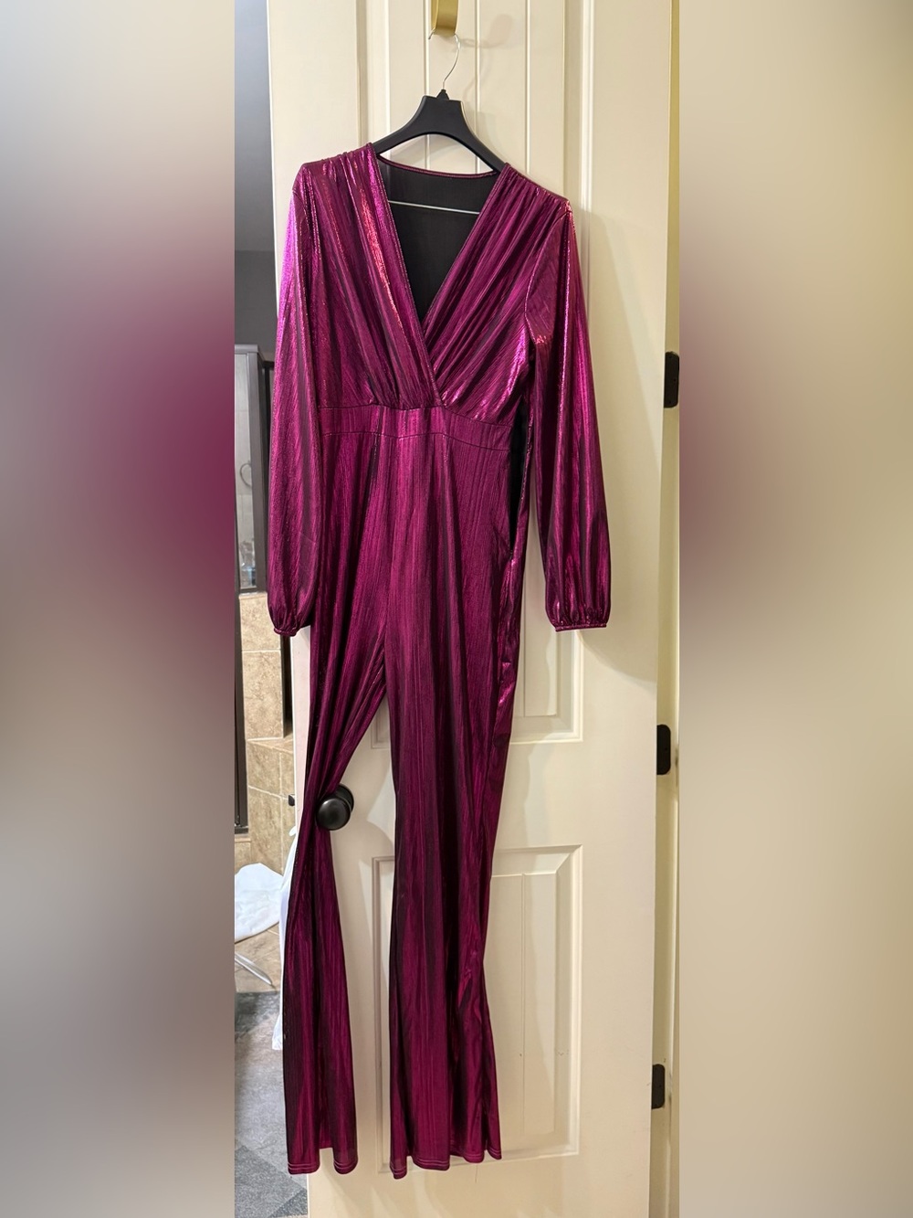Private Label Metallic Magenta Wrap Jumpsuit